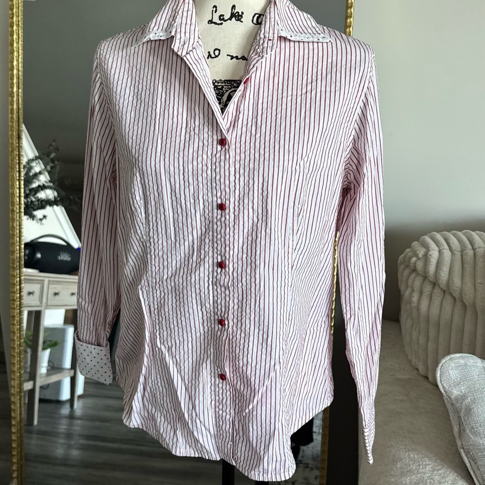 Jones New York White Shirt with Red Pinstripes